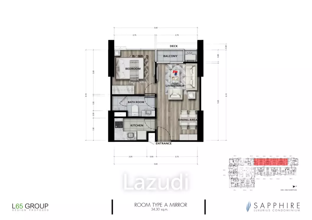 1 Bed 1 Bath 42.30 SQ.M Sapphire Luxurious Condominium
