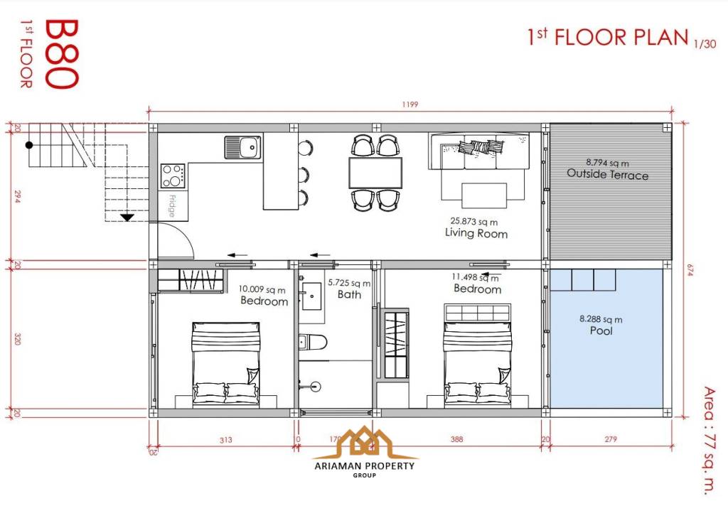 [Off-Plan] 2 Bed 1 Bath 77 SQ.M Emerald Bayview