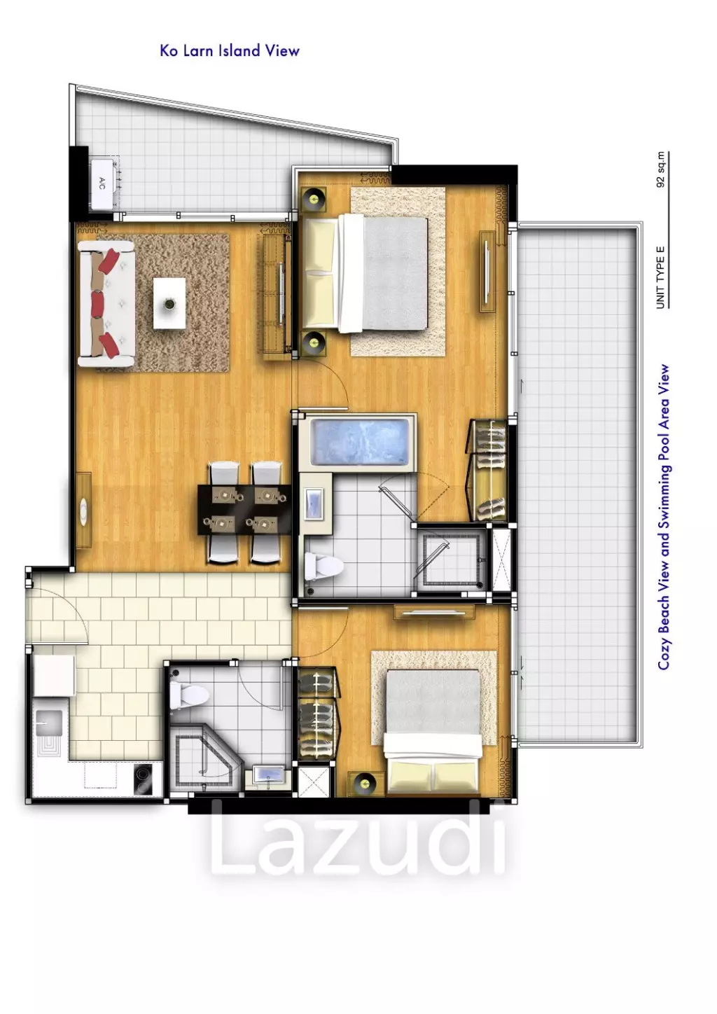 2 Bed 2 Bath 92.28 SQ.M. The Peak Towers A