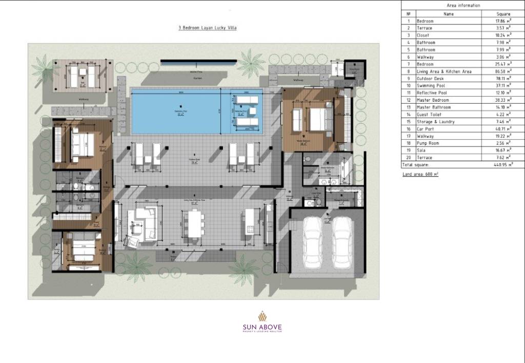 3 Bed 3 Bath 444.47SQ.M Layan Lucky Villas II