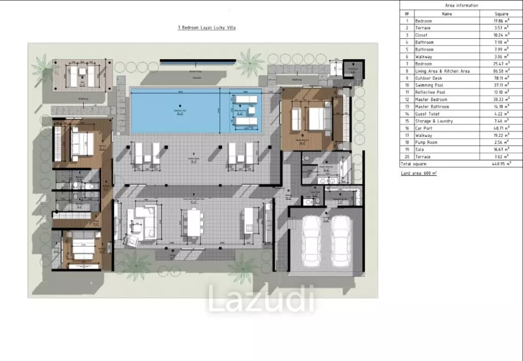 3 Bed 3 Bath 444.17 SQ.M Layan Lucky Villas II