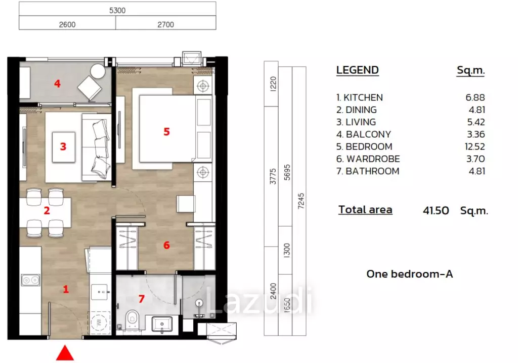 1 Bed 1 Bath 51 SQ.M.  The Ozone Condominium