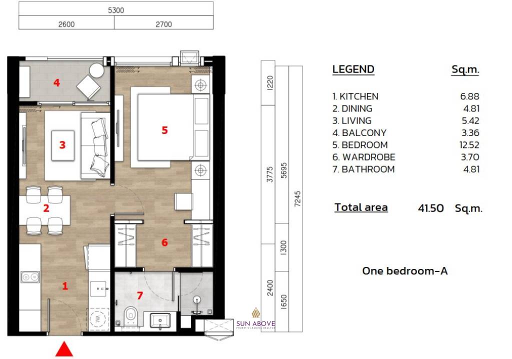 1 Bed 1 Bath 51 SQ.M.  The Ozone Condominium