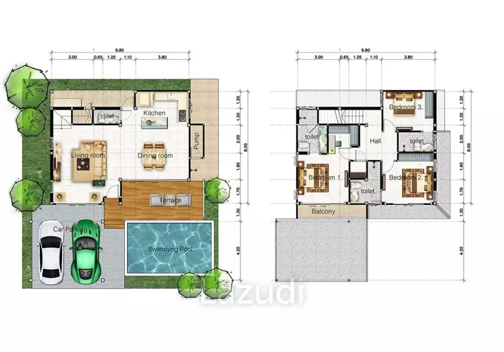 3 Bed 4 Bath 190 SQ.M Zensiri Midtown Villas