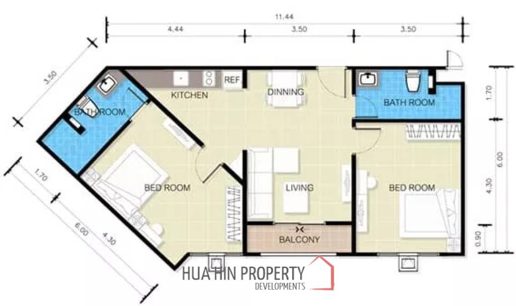 2 Bed 2 Bath 70.75 SQ.M The 88 Condo Huahin