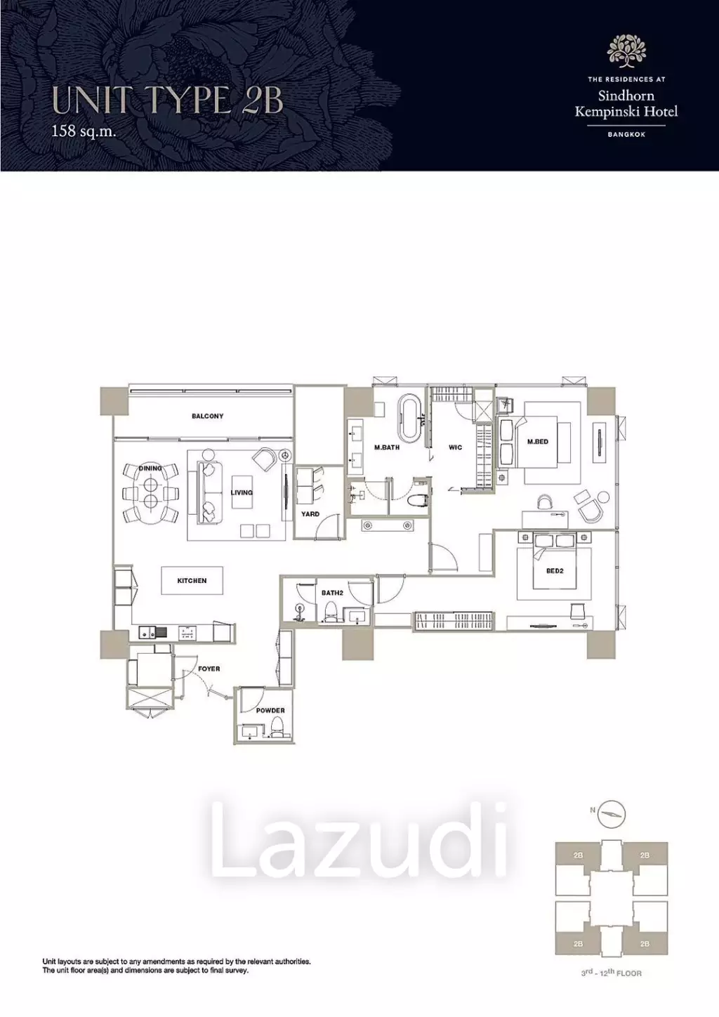 2 Bed 3 Bath  157 SQ.M The Residences at Sindhorn Kempinski
