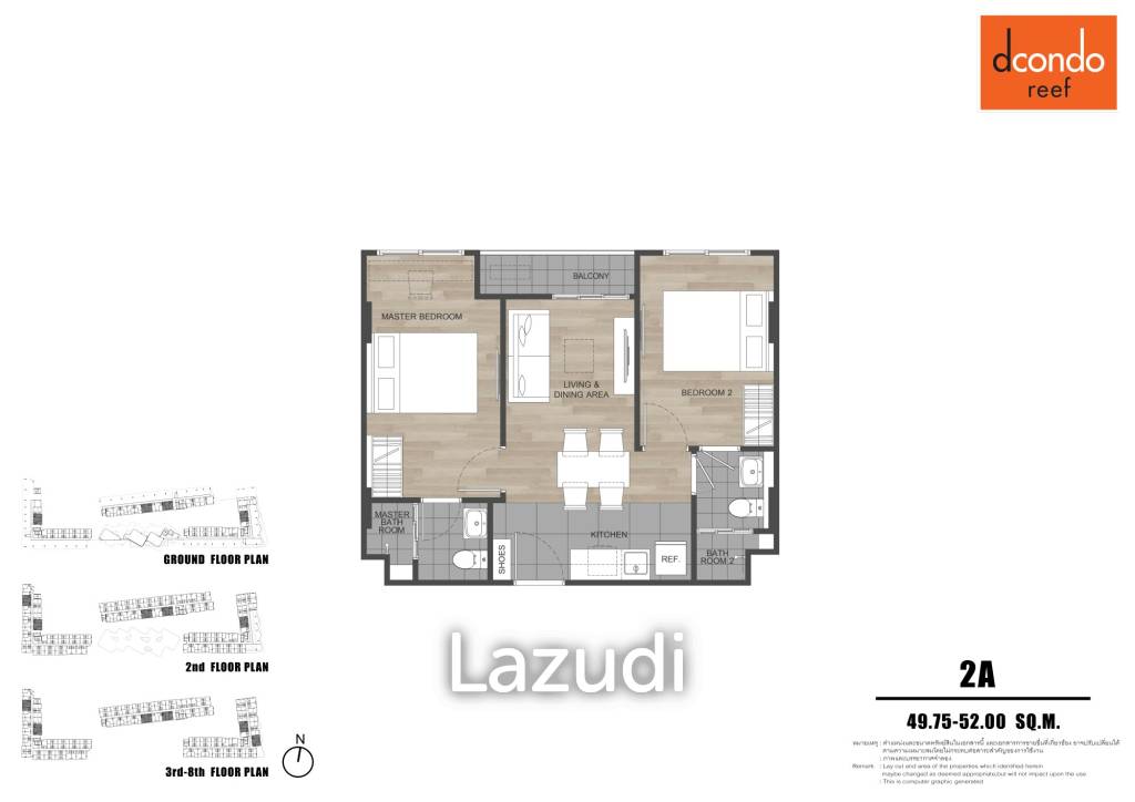 2 Bed 2 Bath 52 SQ.M Dcondo Reef Phuket