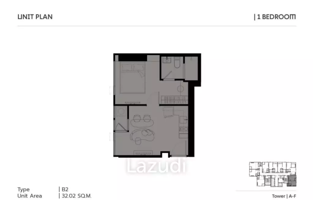 1 Bed 1 Bath 30.53 SQ.M COBE Ratchada-Rama 9