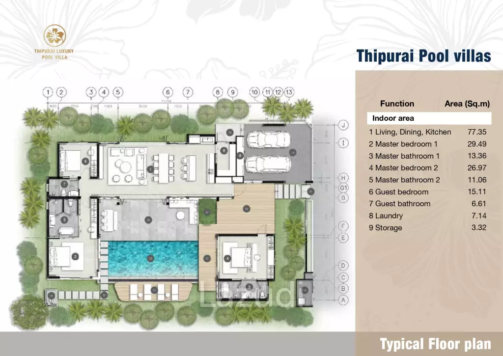 3 Beds 3 Baths 407.29 SQ.M. Thipurai Luxury Pool Villas