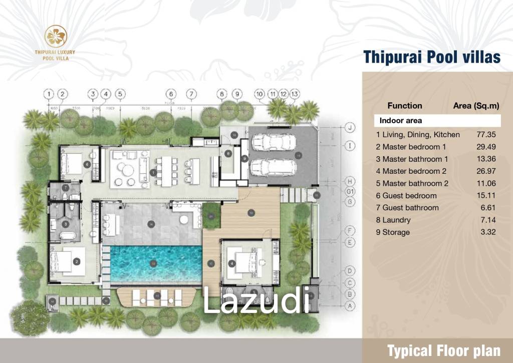 3 ห้องนอน 3 ห้องน้ำ 407.29 ตร.ม  ทิพย์อุไร ลักซูรี่ วิลล่า