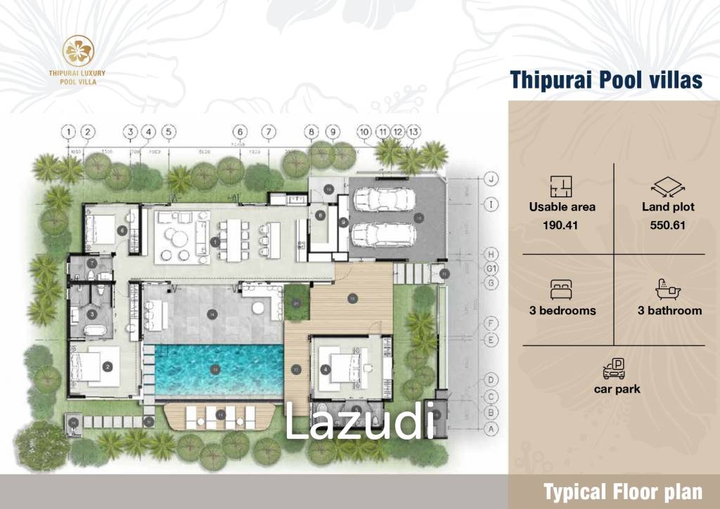 3 ห้องนอน 3 ห้องน้ำ 407.29 ตร.ม  ทิพย์อุไร ลักซูรี่ วิลล่า