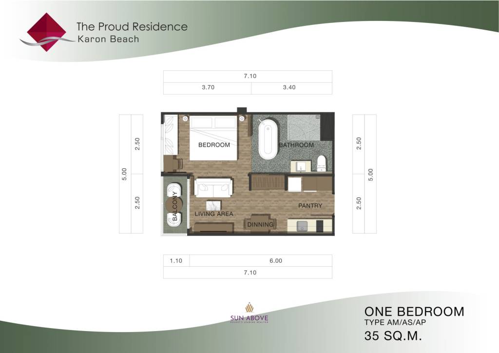 1 Bed 1 Bath 35 SQ.M The Proud Residence - Phuket