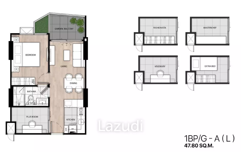 1 Bed Plus Garden 1 Bath 47.82 SQ.M The Astra Sky River
