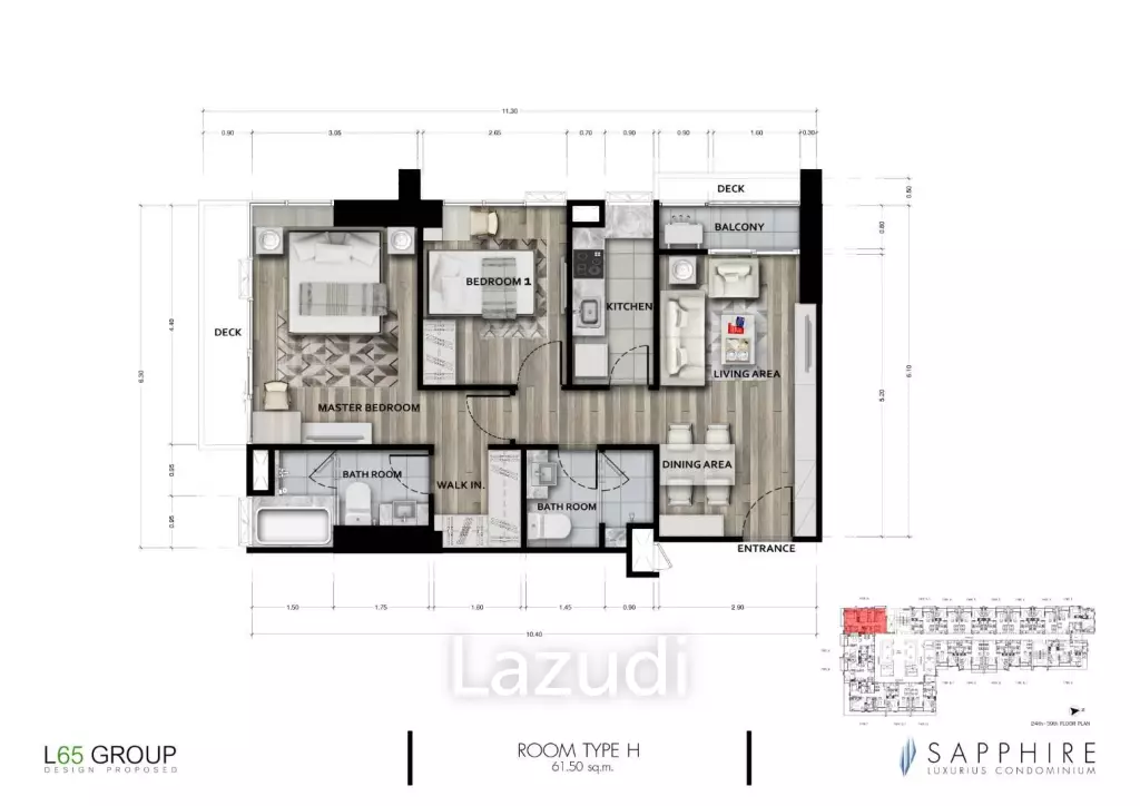 2 Bed 2 Bath 62.6 SQ.M Sapphire Luxurious Condominium
