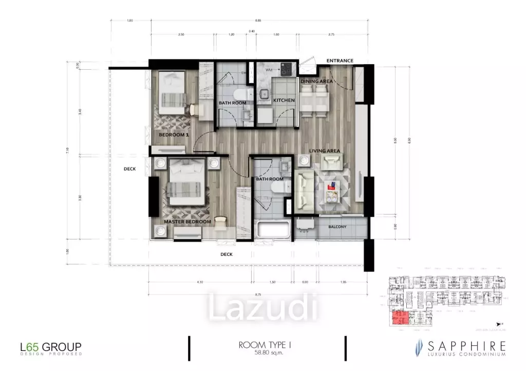 2 Bed 2 Bath 58.8 SQ.M Sapphire Luxurious Condominium