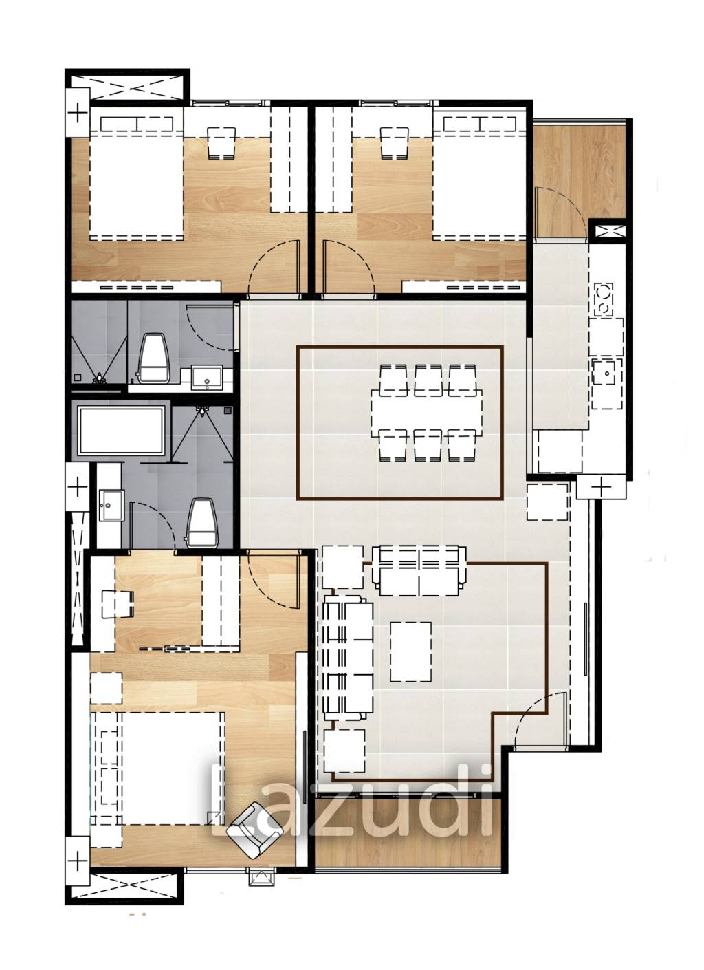 3 Bed 2 Bath 99.65 SQ.M. Mahidol Condo