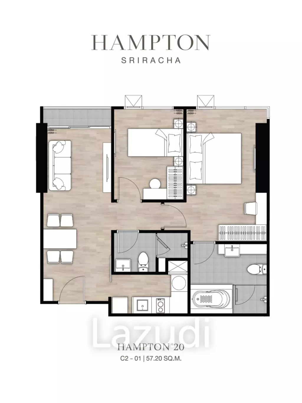 2 Bed 2 Bath 58.66 SQ.M Hampton Sriracha