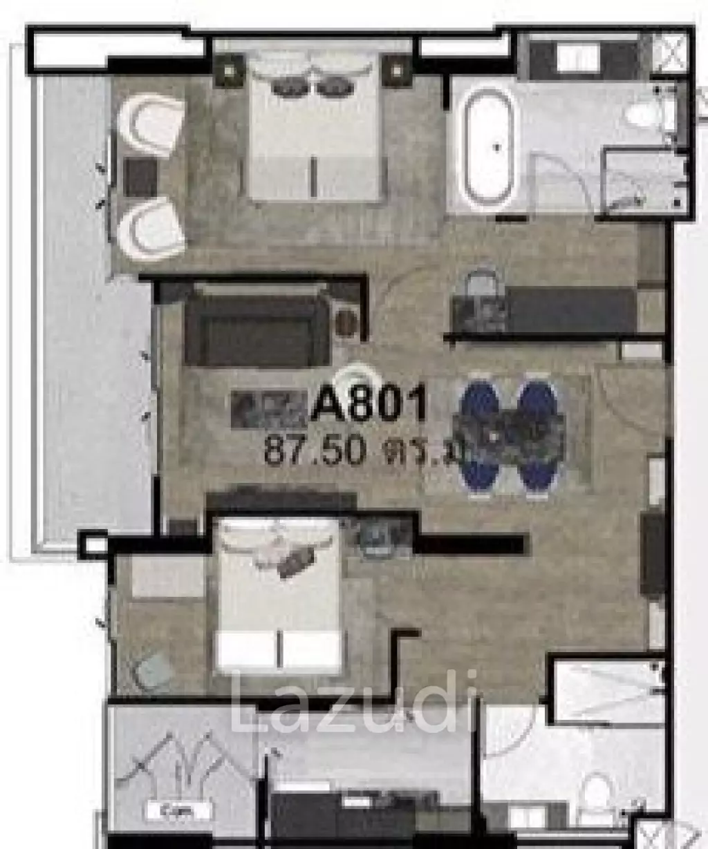 2 Bed 2 Bath 85.57 SQ.M The Erawan Condo