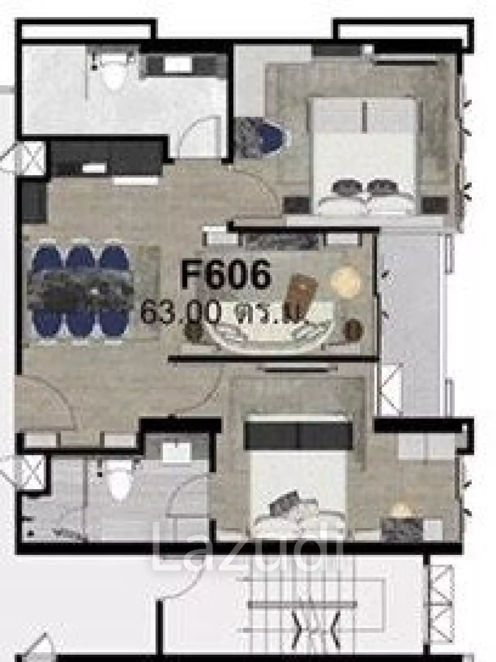 2 Bed 2 Bath 62.55 SQ.M The Erawan Condo
