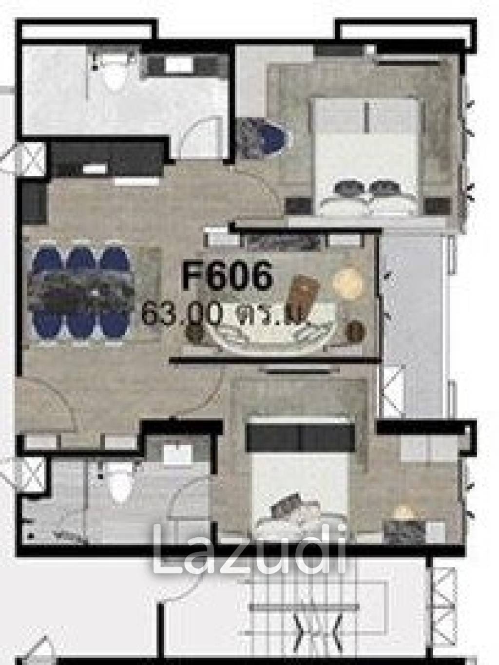 2 Bed 2 Bath 62.55 SQ.M The Erawan Condo