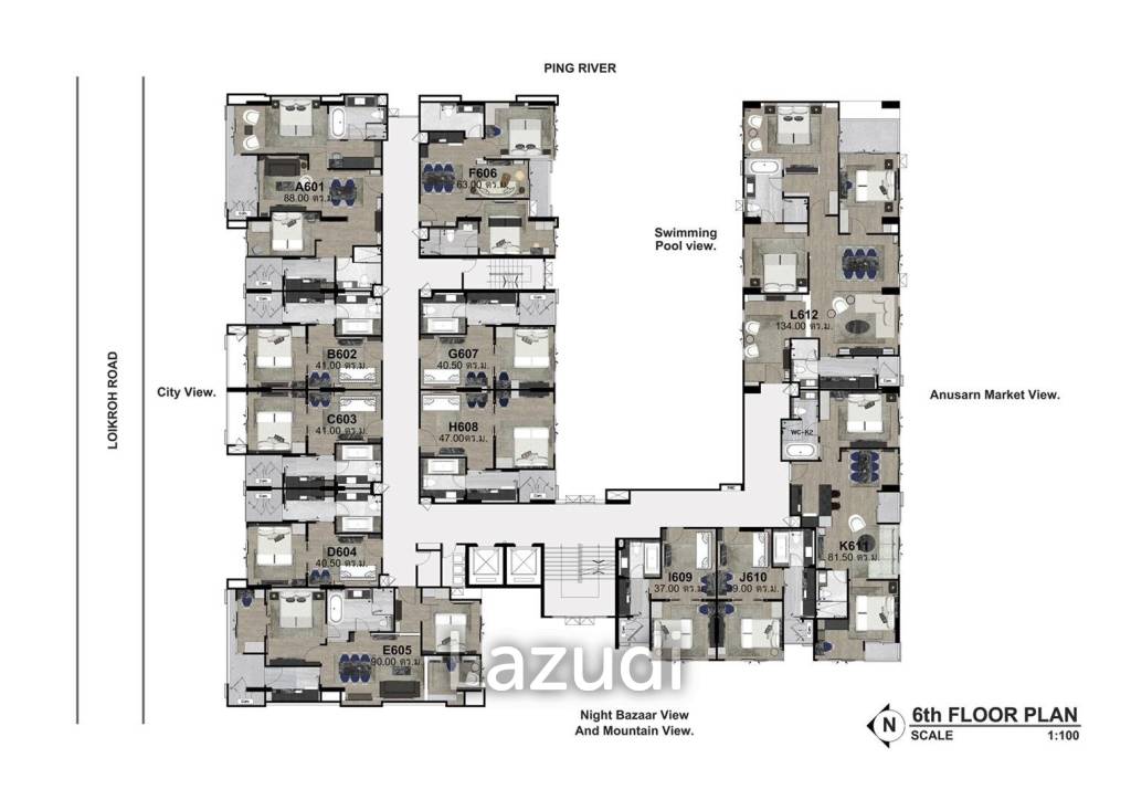 2 Bed 2 Bath 62.55 SQ.M The Erawan Condo
