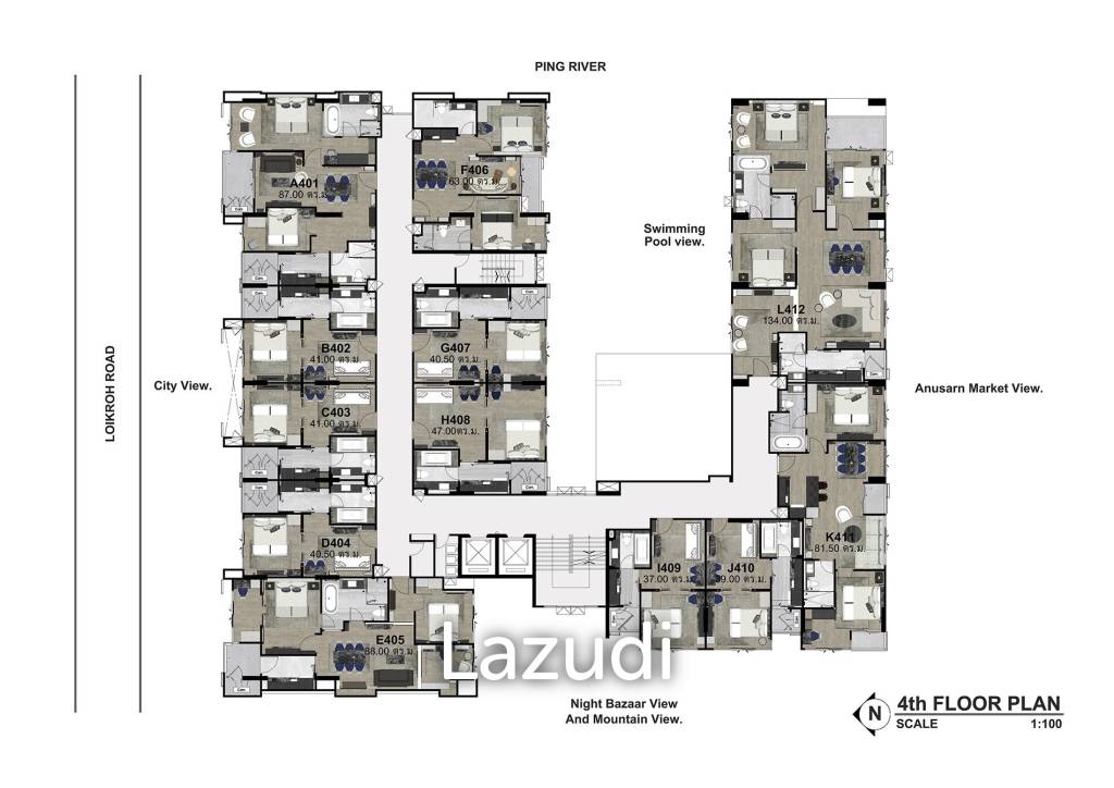 2 Bed 2 Bath 84.40 SQ.M The Erawan Condo