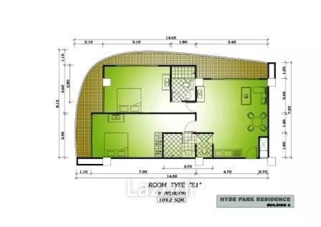 2 Bed 2 Bath 108 SQ.M Hyde Park Residence 1