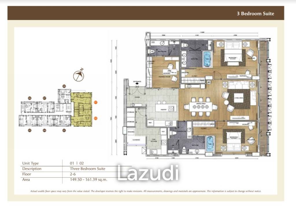 3 Bed 3 Bath 142.02 SQ.M. Anantara Chiang Mai Serviced Suites