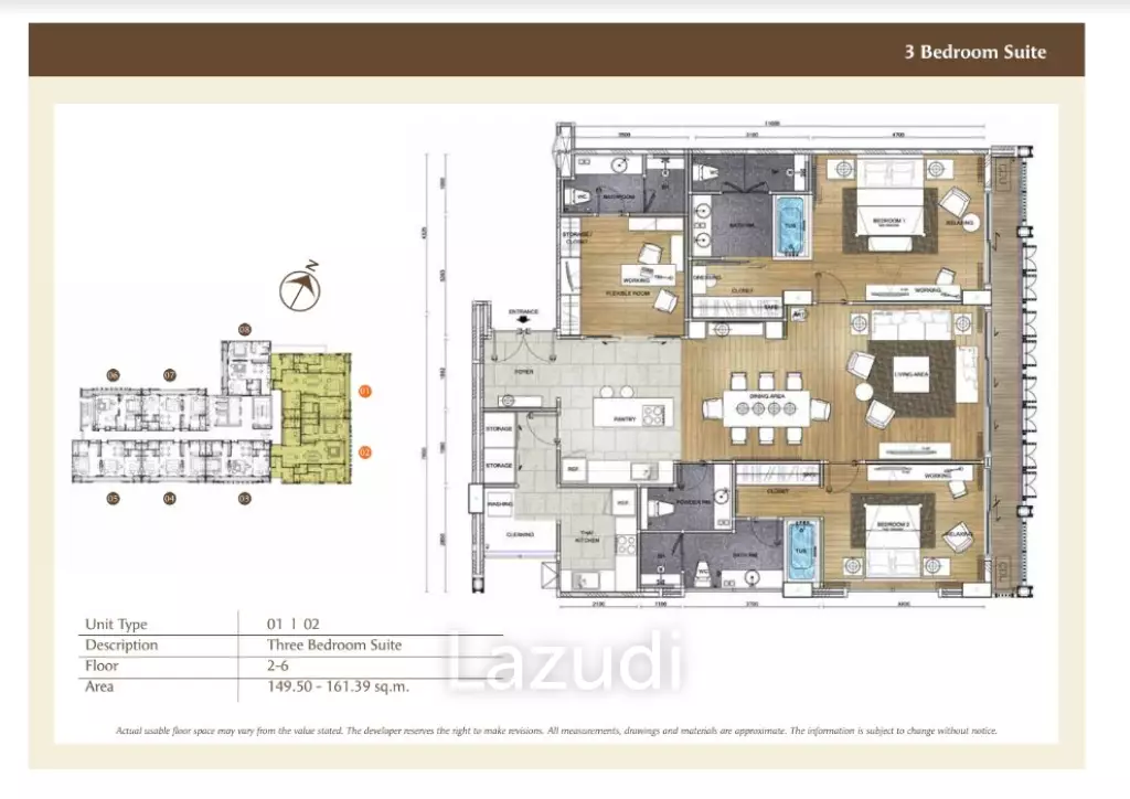 3 Bed 3 Bath 159.79 SQ.M. Anantara Chiang Mai Serviced Suites