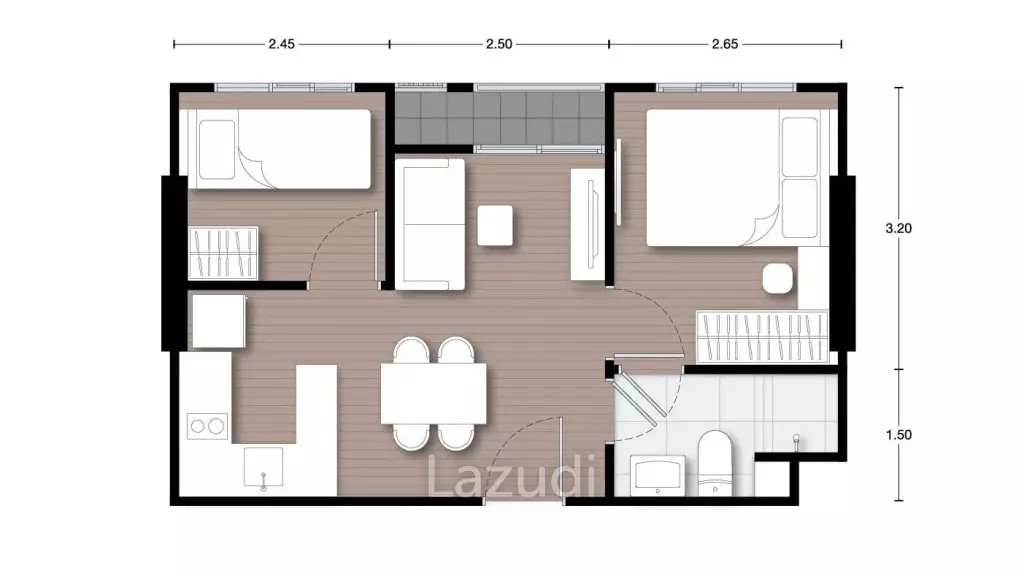 2 Bed 1 Bath 34.82 SQ.M Nue Noble Centre Bangna