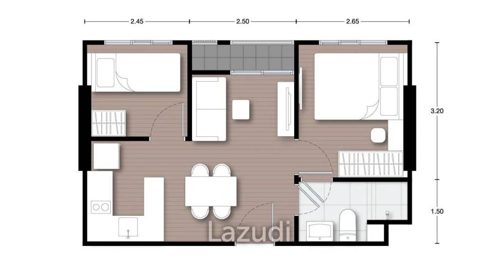 2 Bed 1 Bath 34.82 SQ.M Nue Noble Centre Bangna