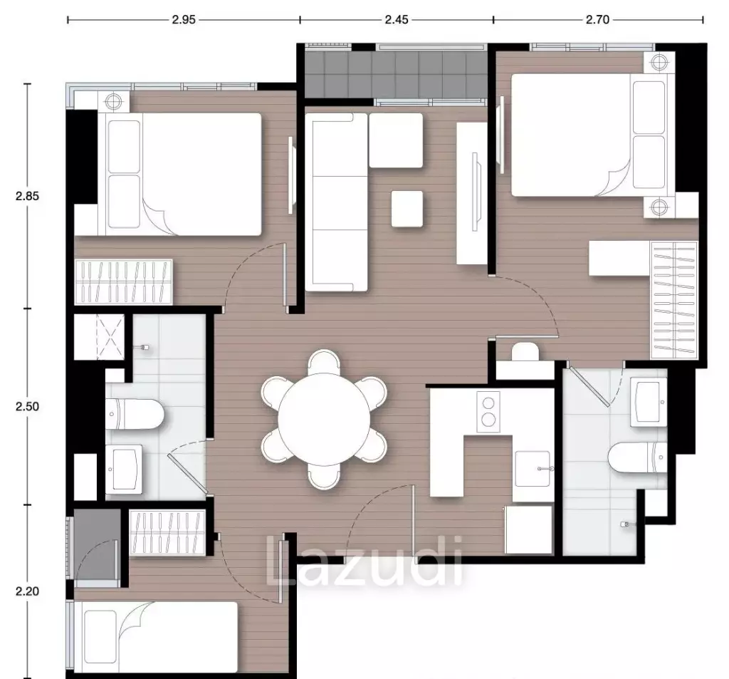 3 Bed 2 Bath 51.43 SQ.M Nue Noble Centre Bangna