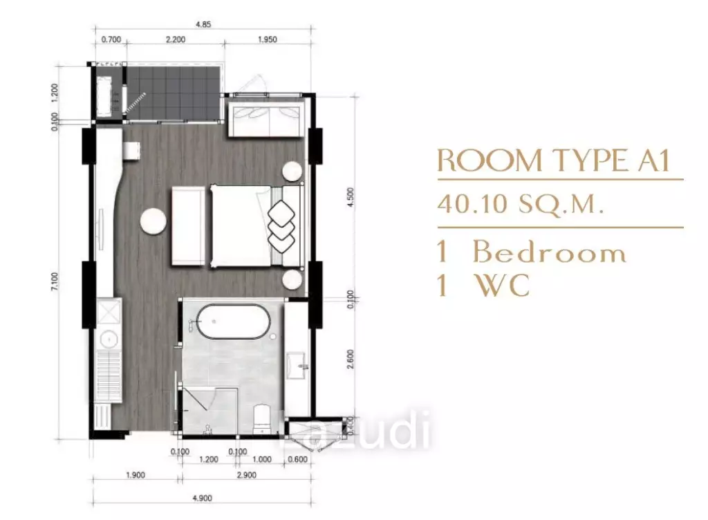 Studio 1 Bath 40.10  SQ.M The Marin Phuket