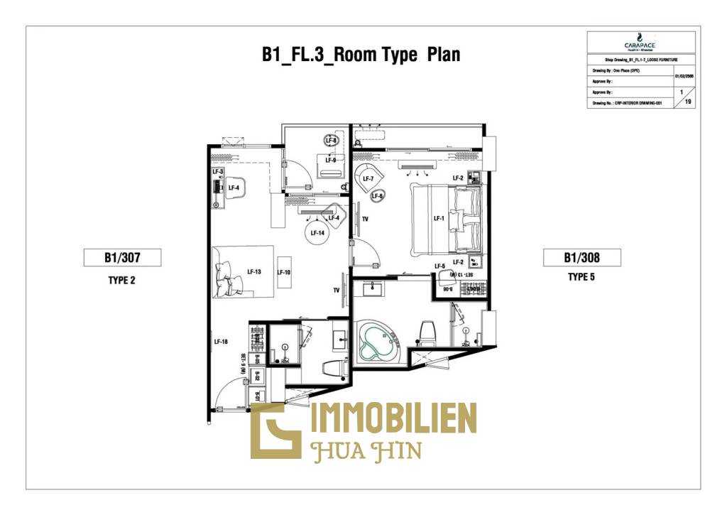 2 Bed 2 Bath 56.37 SQ.M. CARAPACE Huahin-Khaotao