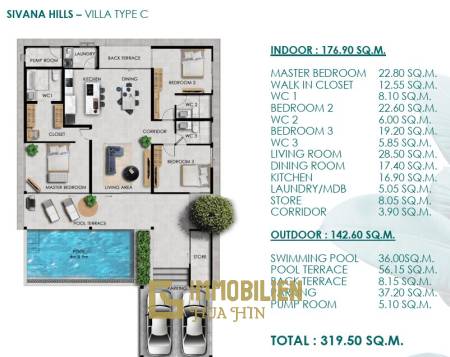 571 metro cuadrado 3 ` 3 Baño Villa de Venta