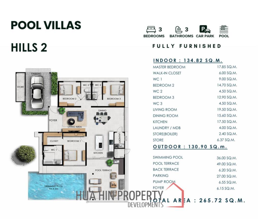 3 Bed 3 Bath 265.72 SQ.M  Sivana Hills Hua Hin