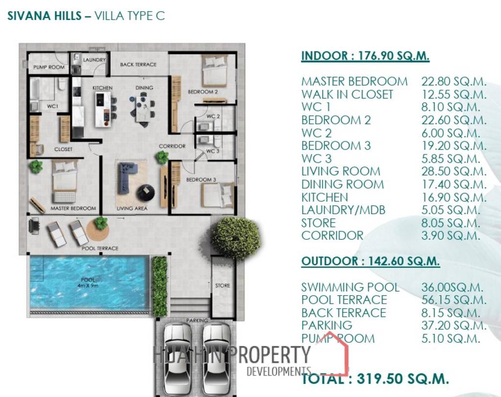 3 Bed 3 Bath 254 SQ.M  Sivana Hills Hua Hin