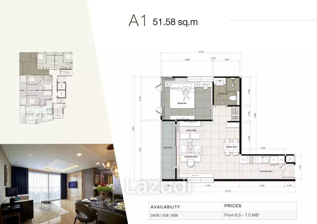 1 Bed 1 Bath 51.58 SQ.M Elysium Residences