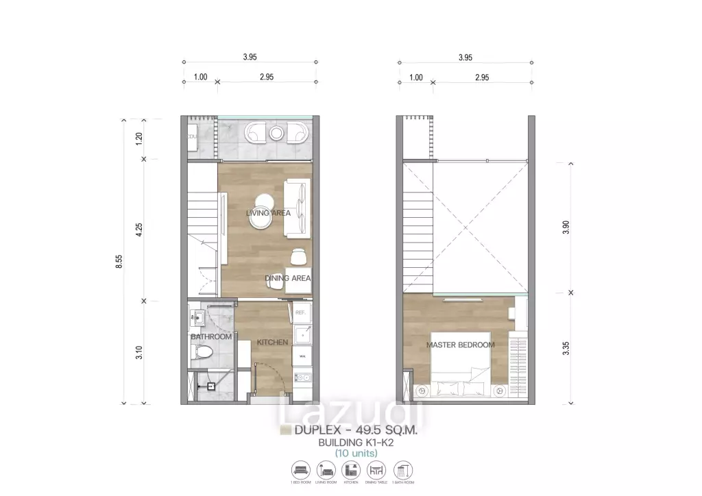 1 Bed Duplex 1 Bath 49.5 SQ.M The Balance By The Beach
