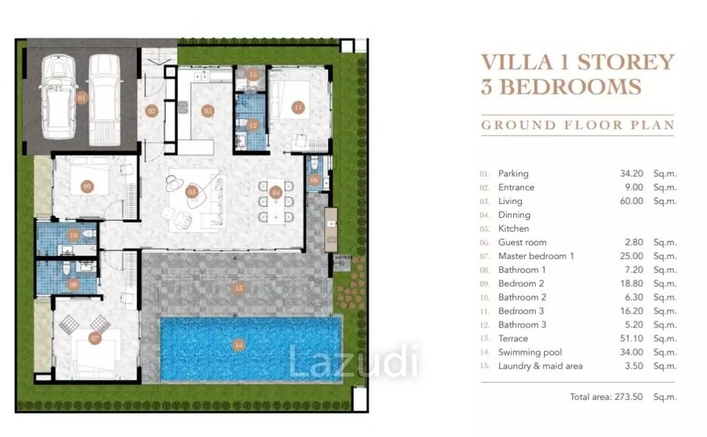 3 Bed 3 Bath 274 SQ.M Paradise Spring Villas