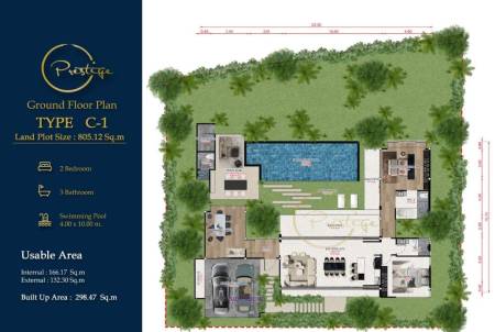 2 Bed 3 Bath 298.47 SQ.M Prestige Villa