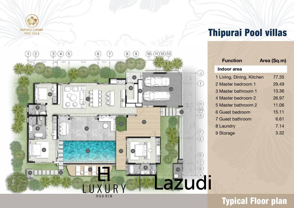 3 Bed 3 Bath 407.29 SQ.M. Thipurai Luxury Pool Villas