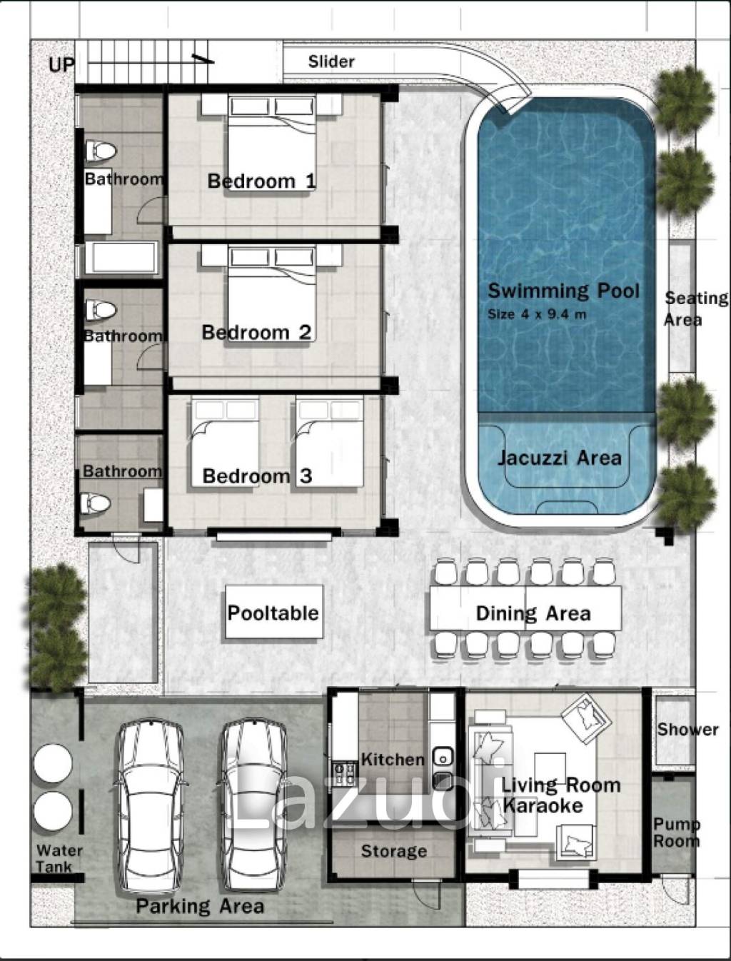 3 Bed 3 Bath 280 SQ.M Cabana Pool Villa