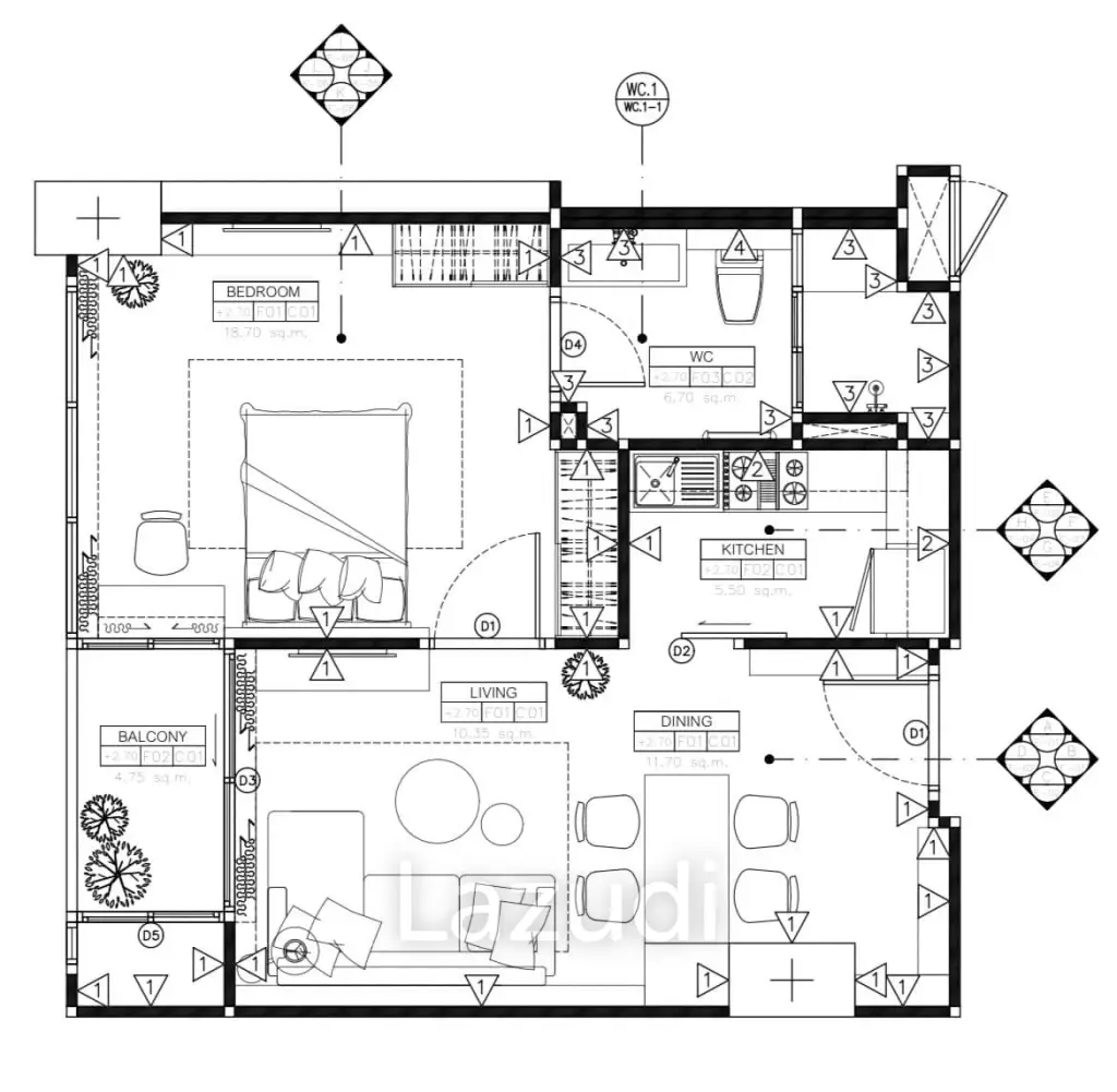 1 Bed 1 Bath 45 SQ.M Life @ Ladprao 18