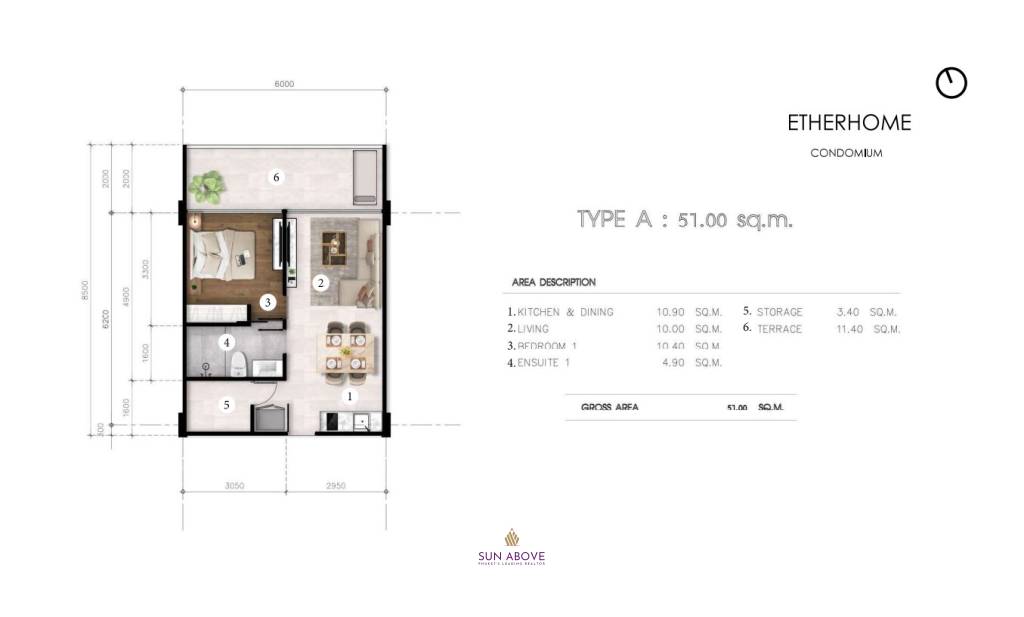 1 Bed 1 Bath 51 SQ.M Etherhome Seaview Condo