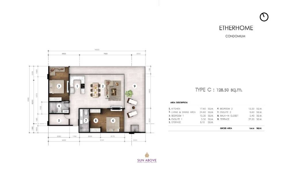 128 ตร.ม 2 เตียง 2 อาบน้ำ คอนโดมิเนียม For ขาย