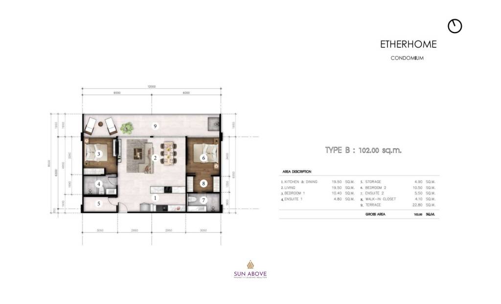 2 Bed 2 Bath 102 SQ.M Etherhome Seaview Condo