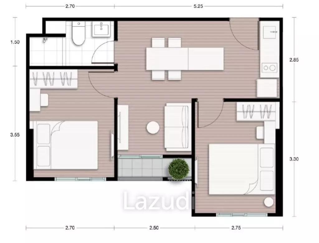 2 Bed 1 Bath 40 SQ.M Nue District R9