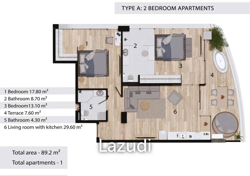 2 Bed 2 Bath 89.20 SQ.M California Rawai