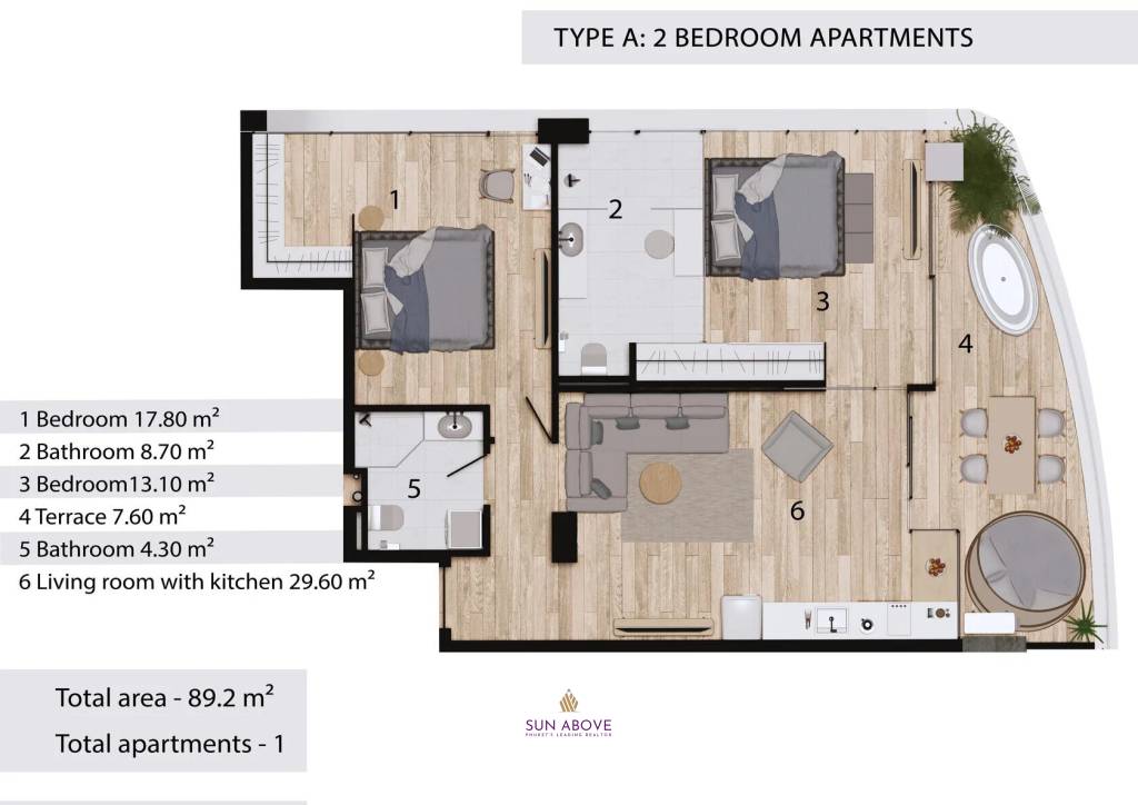 2 Bed 2 Bath 89.20 SQ.M California Rawai